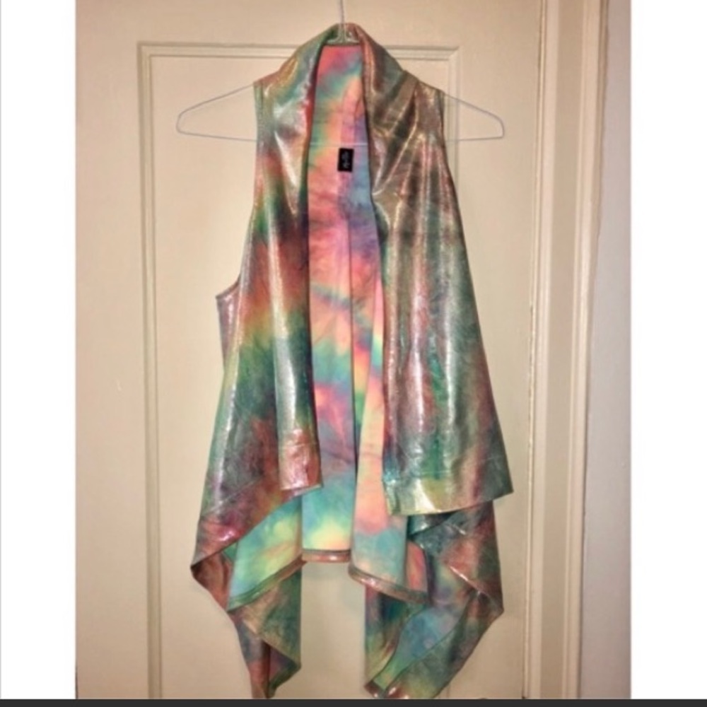 Tie Dye Rainbow Vest Colorful Top Kimono velour - Picture 4 of 4